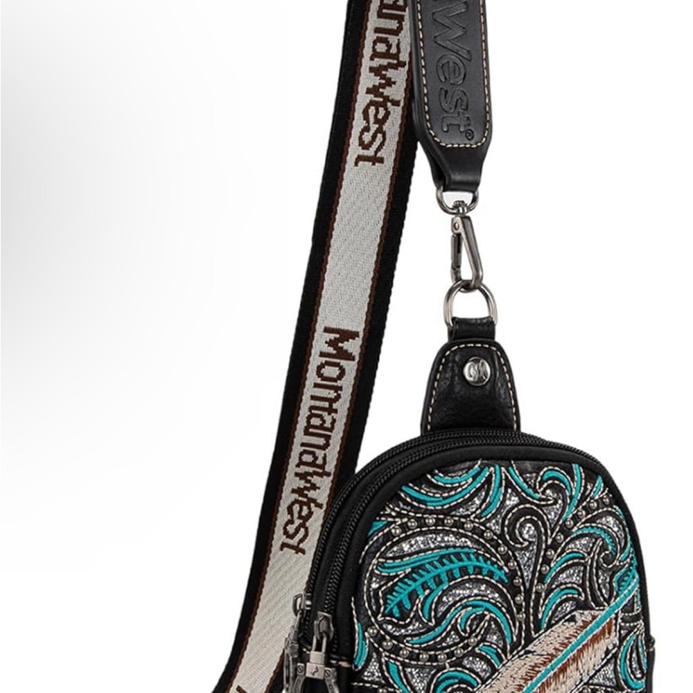 Montana West Black and Teal Embroidered Crossbody Bag - Picture 5 of 6